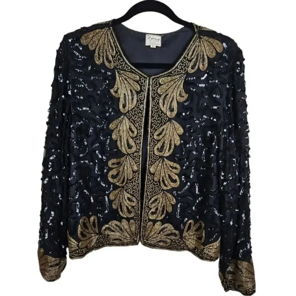 Stenay Vintage Silk Sequin Jacket and Skirt Velvet Cami Size Large